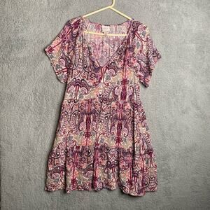 Knox Rose womens mini flowy boho dress colorful cottagecore peasant summer Large